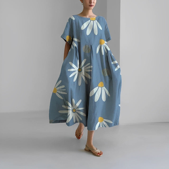 Vibrant floral print midi dress for women, designed with a relaxed fit for ultimate comfort.