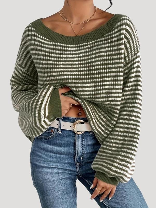 Women's relaxed fit striped knit sweater in a soft acrylic blend, perfect for fall fashion