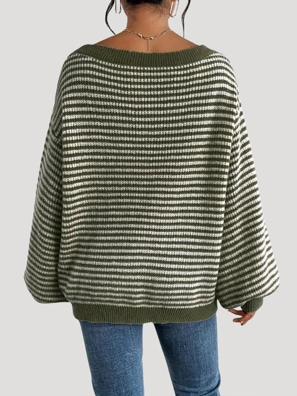 Fall fashion striped acrylic blend knit sweater for women, offering a relaxed fit