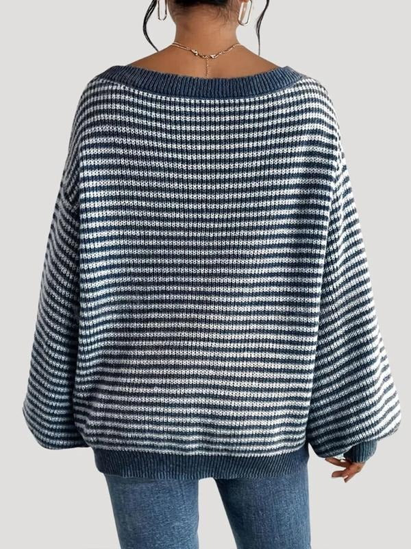 Relaxed fit knitwear sweater for women, showcasing a classic striped design