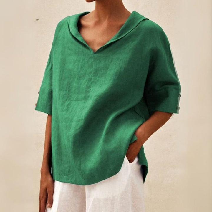 Women's relaxed fit V-neck spring top in soft pink, perfect for casual daily wear