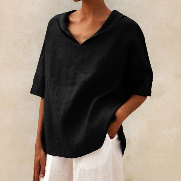 Fashionable women's V-neck top with a relaxed silhouette, suitable for spring casual outings