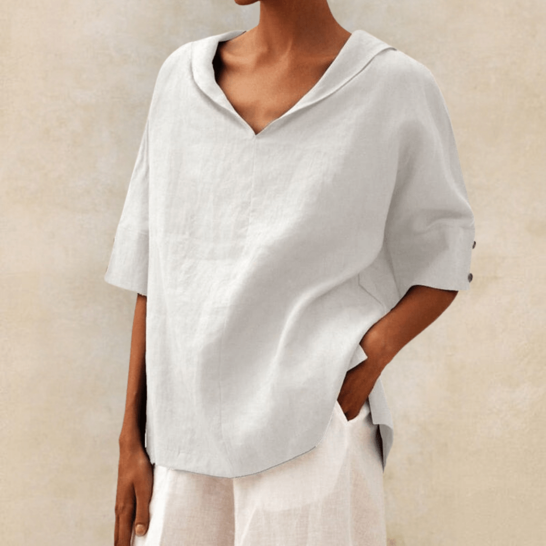 Women's V-neck short sleeve tunic top. Effortlessly stylish & comfortable relaxed fit blouse for daily wear.
