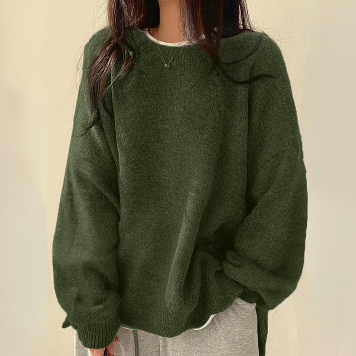 Fashionable women's long sleeve knit sweater, relaxed fit, versatile casual top for everyday wear
