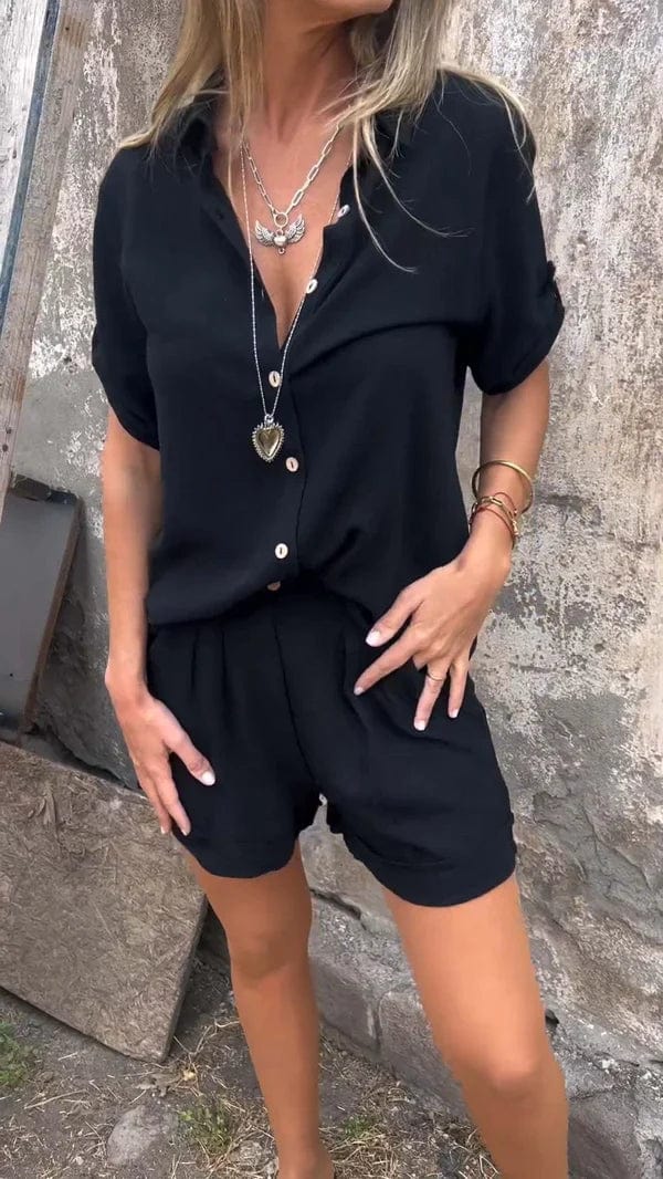 Comfortable women's loungewear set. Relaxed fit two-piece outfit for everyday ease and travel.