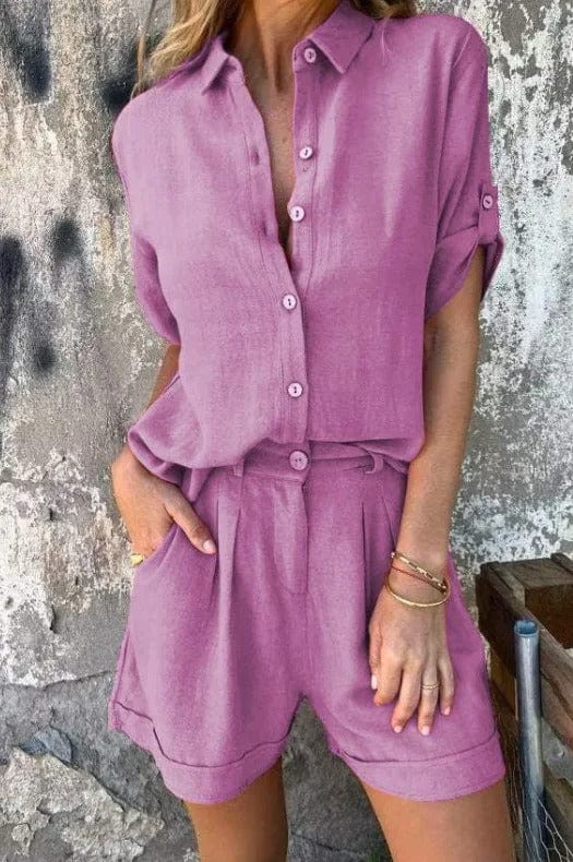 Women's comfortable two-piece suit with a relaxed fit, perfect for casual spring & summer style.
