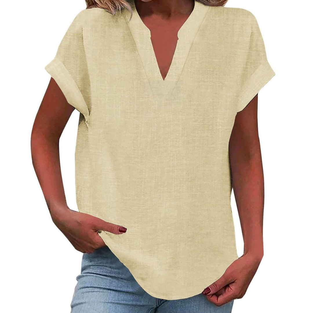 Stylish women's V-neck top in a relaxed fit, ideal for effortless summer fashion.
