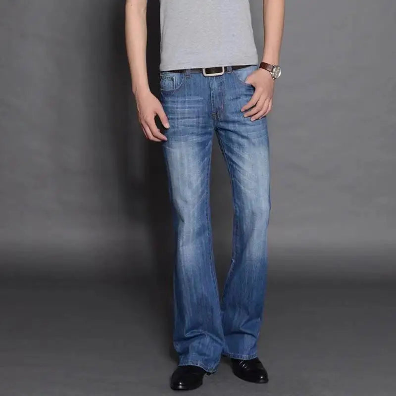 Women's fashion jeans: retro flared '70s denim in blue, a timeless vintage inspired look