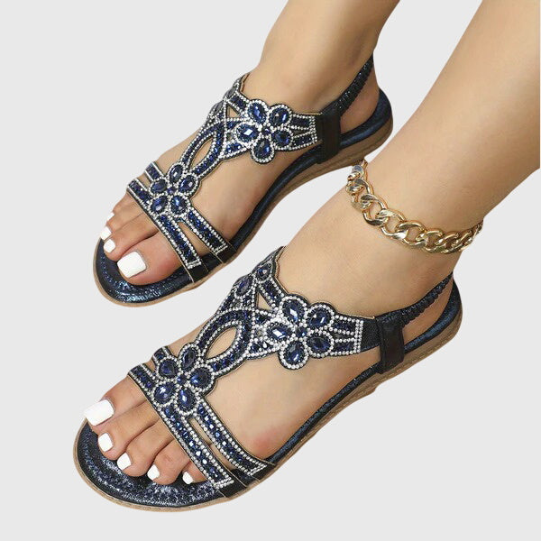 Women's rhinestone boho flat sandals, perfect for summer comfort & style.