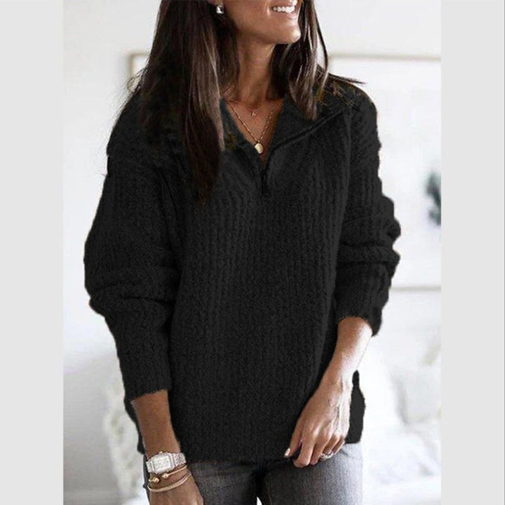 Versatile plum women's long-sleeve ribbed sweater with a zip-up front for easy layering