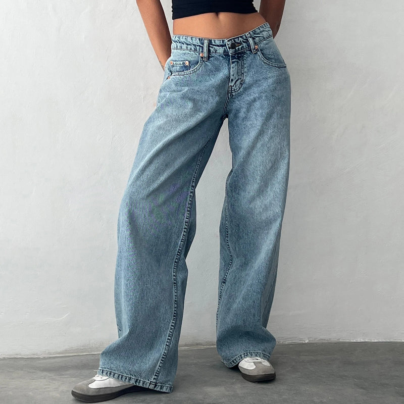 Women's Rivoli wide-leg denim jeans, mid-rise, relaxed fit, casual cotton fashion jeans