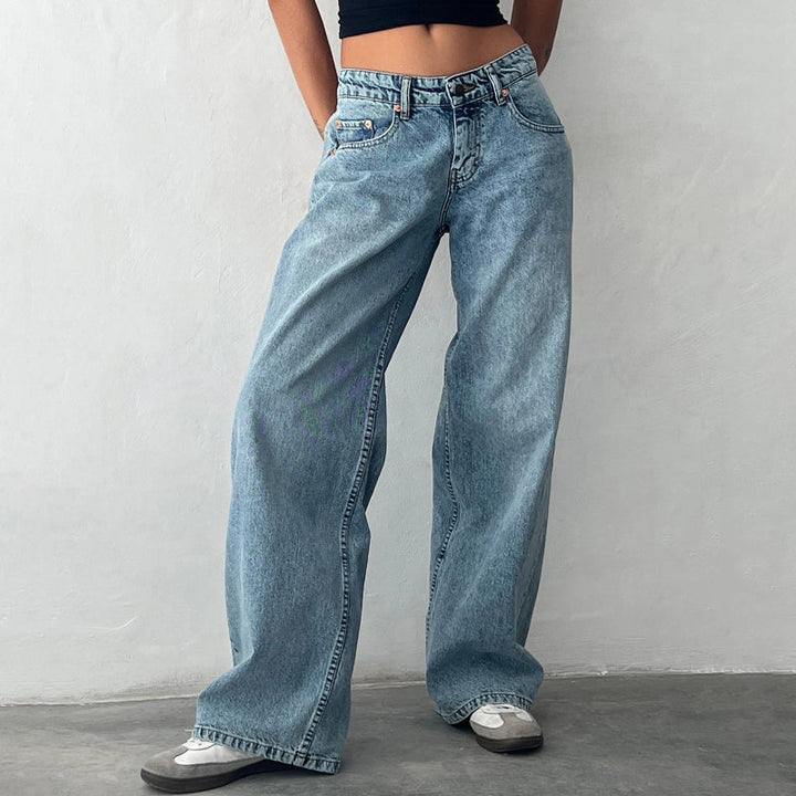 Women's Rivoli wide-leg denim jeans, mid-rise, relaxed fit, casual cotton fashion jeans