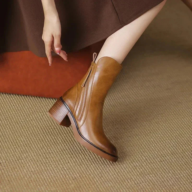 Stylish women's Salerno platform ankle boots showcasing the premium leather and sleek silhouette.