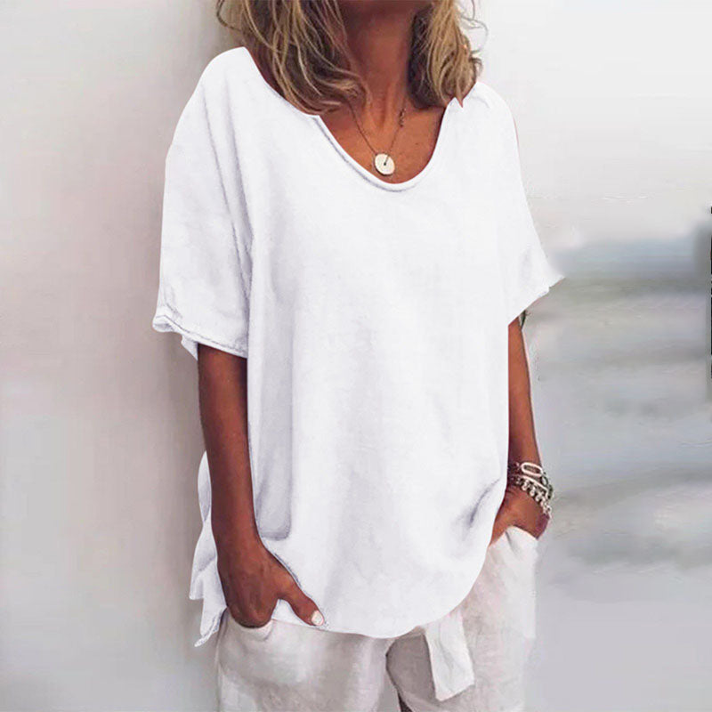 Versatile women's scoop neck blouse with a loose fit, perfect for effortless casual style.
