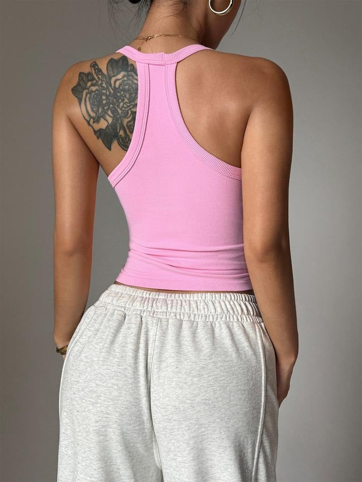 Stretchy women's ribbed v-neck tank top in black, essential activewear and casual wear