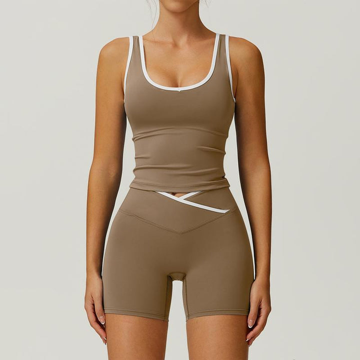Two piece women's fitness apparel set in activewear style, sculpting and high-waisted for optimal support