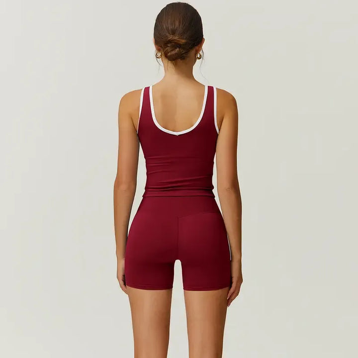 Chic women's workout outfit, sculpting two piece set with high-waisted leggings, premium nylon blend