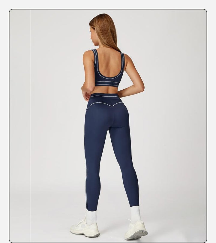 Detail of the comfortable and supportive sports bra within the women's athletic two piece set