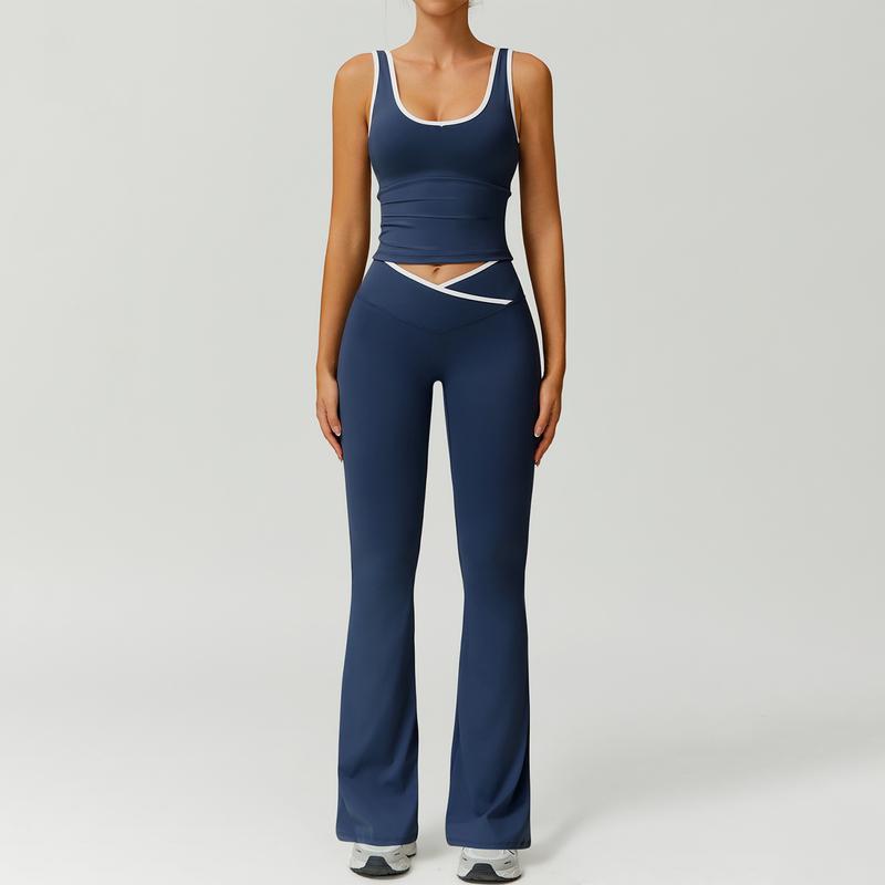 Workout ready women's capri legging and sports bra set in a comfortable, stretch fabric