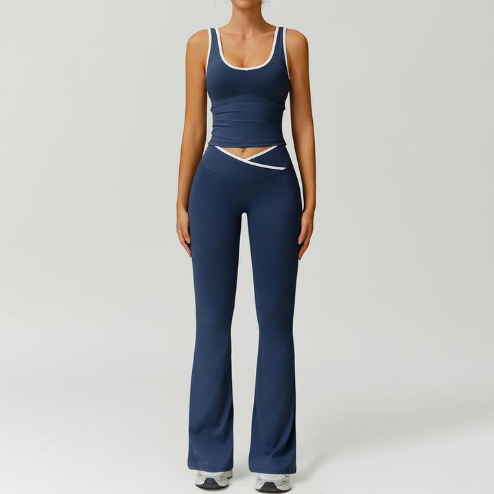 Workout ready women's capri legging and sports bra set in a comfortable, stretch fabric