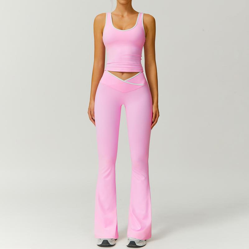 Close-up of the stretch fabric of the women's capri legging and sports bra set, showing texture