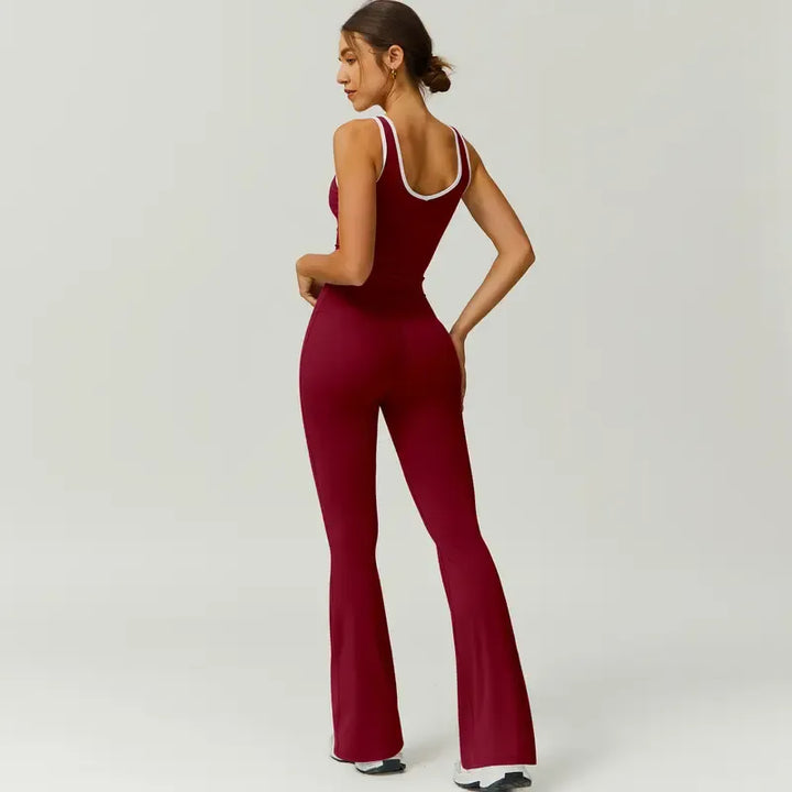 Elegant women's athleisure set with capri leggings and a matching sports bra, suitable for light exercises