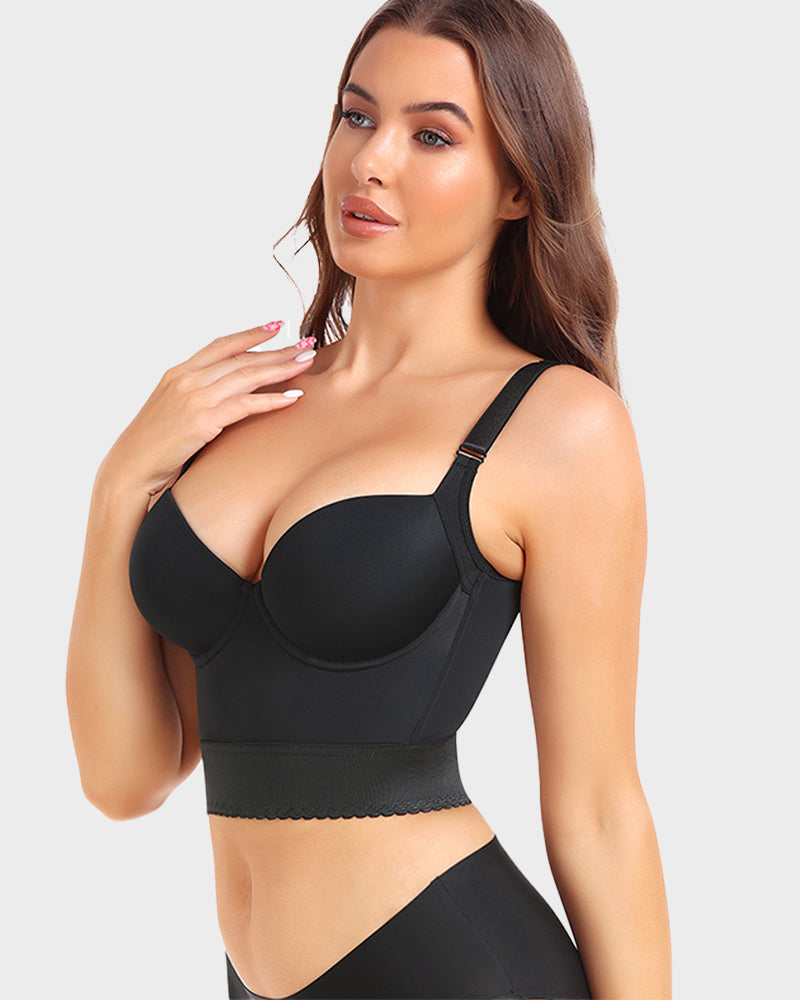 Seamless women's sculpting bra, longline push-up design for enhanced shape and comfort.