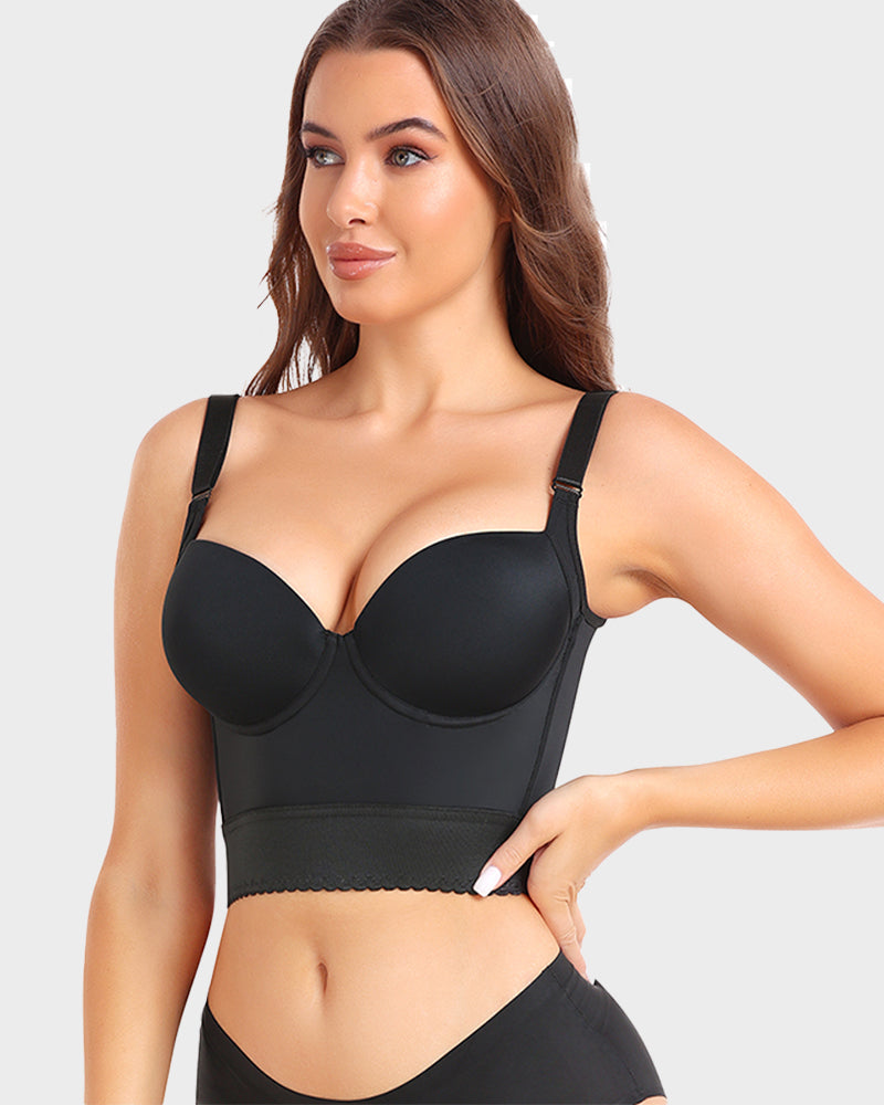 Women's longline push-up bra with integrated shapewear, offering smooth contour & support.
