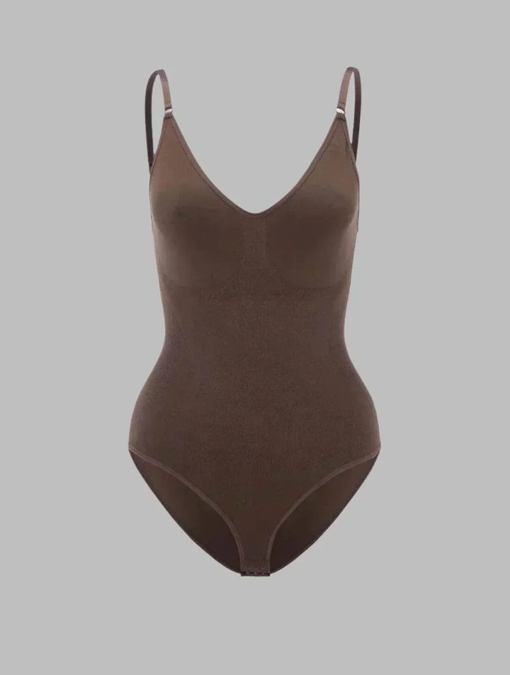 Curvy women's tummy control shapewear bodysuit, enhancing natural body shape with a butt lift.