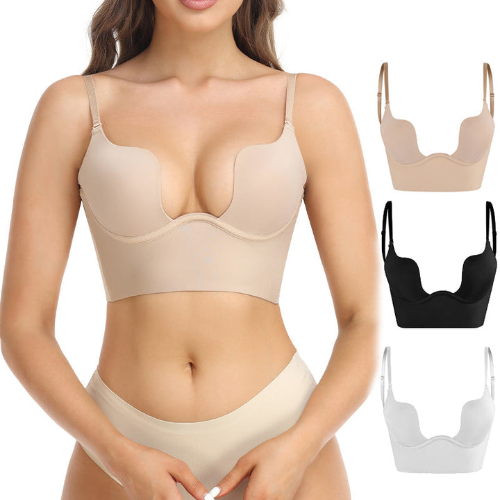 Invisible nude strapless backless bra for women, provides smooth seamless support under any dress.
