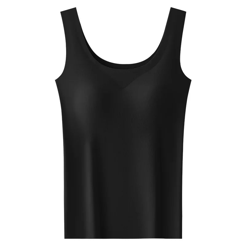 Stylish women's seamless tank with integrated bra, ideal for casual outfits or comfortable layering. Breathable.