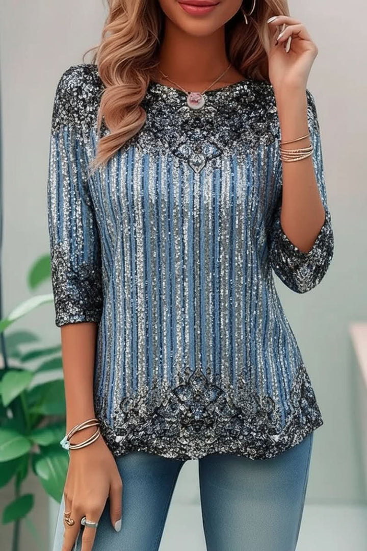 Festive women's sequin party top with a chic open back and comfortable loose fit, great for dancing.
