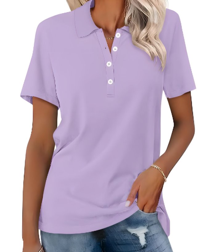 Breathable women's short sleeve polo shirt, perfect for warm weather comfort & casual style.