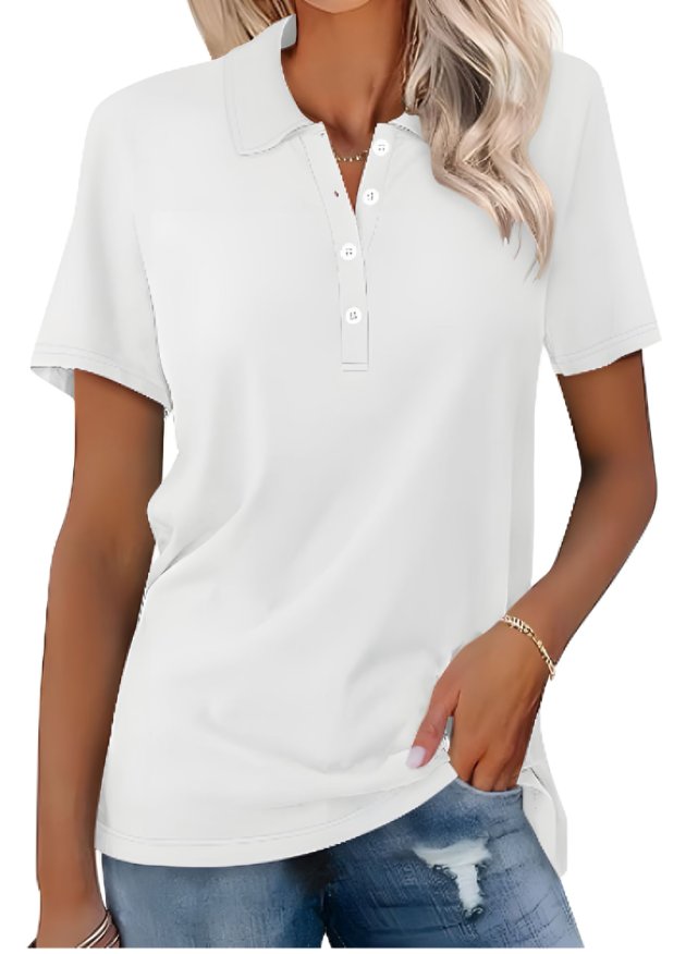 Women's short sleeve polo, timeless design for versatile spring & summer outfits.