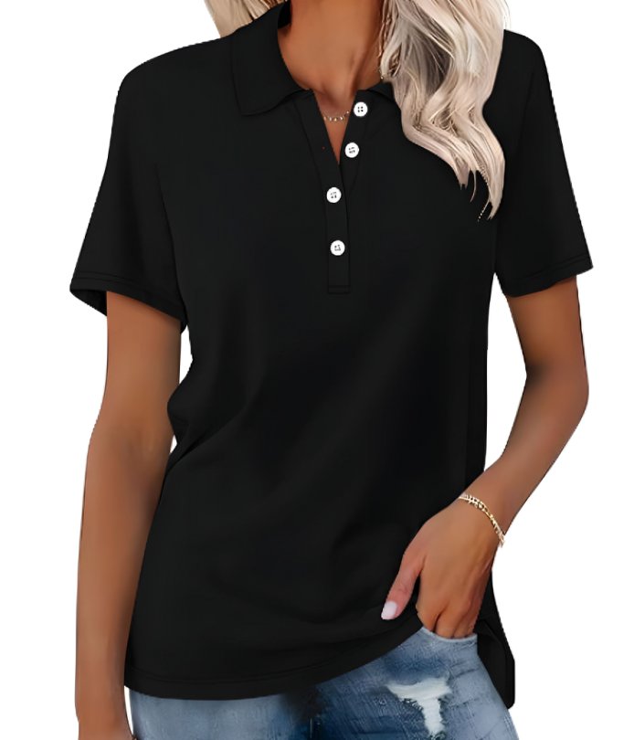 Elegant women's short sleeve polo, a comfortable top for casual or semi-formal wear.