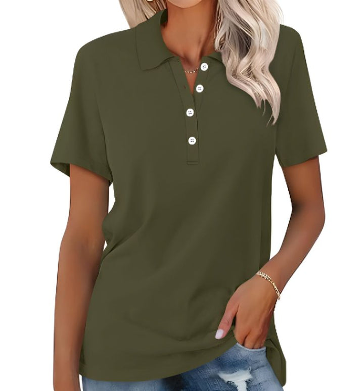 Soft women's short sleeve polo, a comfortable casual top for everyday wear. Classic women's fashion.