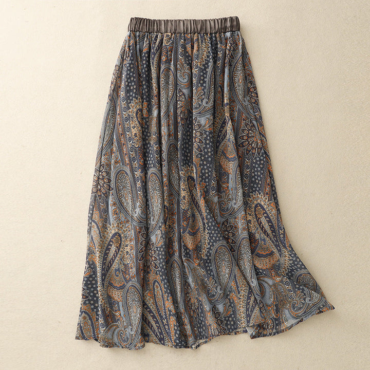 Stylish Siena women's A-line skirt, linen blend for summer comfort, showcasing its flowing silhouette