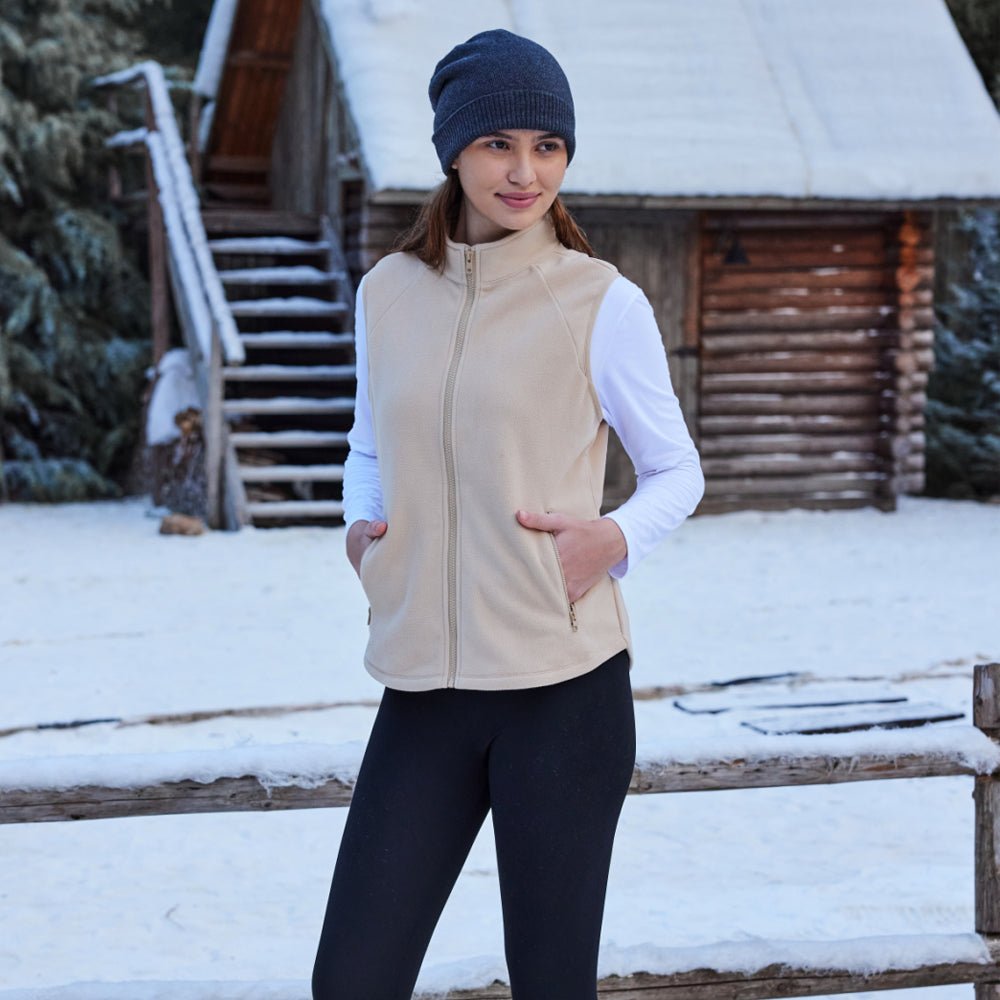 Close-up of the plush texture of the Siena women's fleece vest