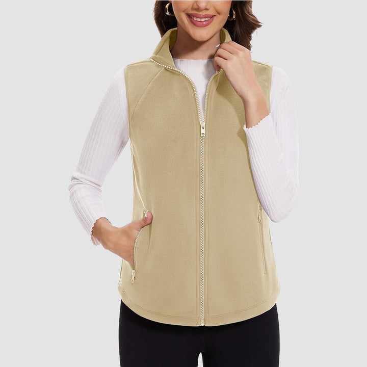 Woman wearing a Siena lightweight fleece vest for a casual outing