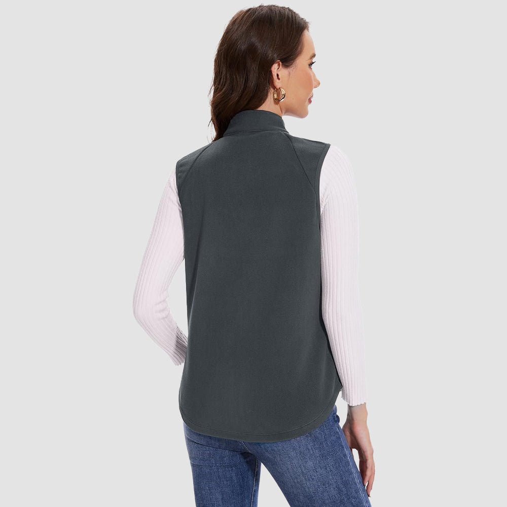 Back view of the women's Siena lightweight fleece vest, clean design