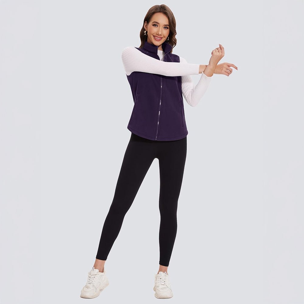 Front view of the women's Siena fleece vest on a hanger