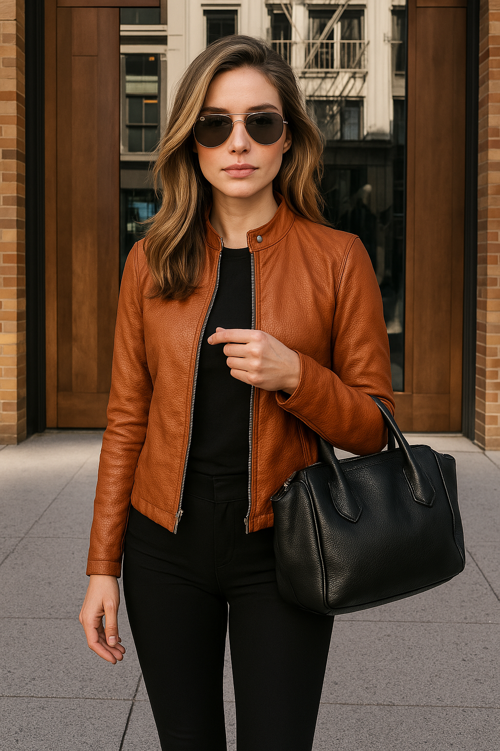 Trendy women's slim fit zip-up jacket, long sleeves, elegant mandarin collar, a modern fashion statement.