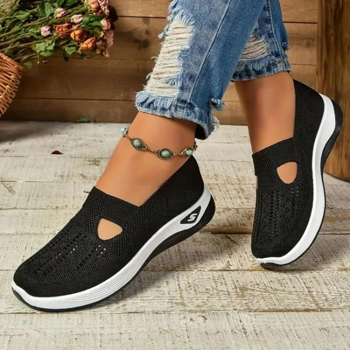 Easy-on women's slip-on walking sneakers, providing breathable comfort and supportive cushioning.