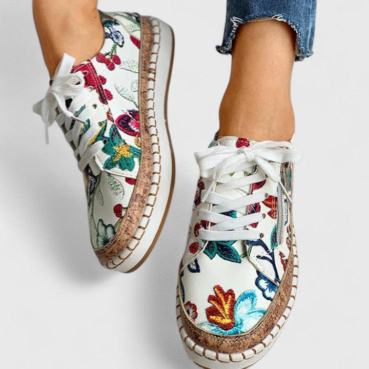 Front view of women's slip-on comfort shoes offering excellent arch & foot support.