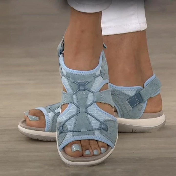 Women's sporty comfort sandals for spring, grey, side view, lightweight