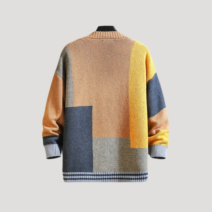 Casual women's button-front cardigan, colorblock knit, ideal for spring fashion and everyday wear.