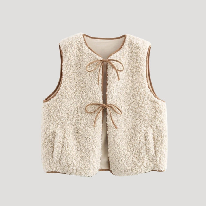 Women's Spring Tie-Front Cozy Vest in beige, perfect for layering, a casual fashion essential.