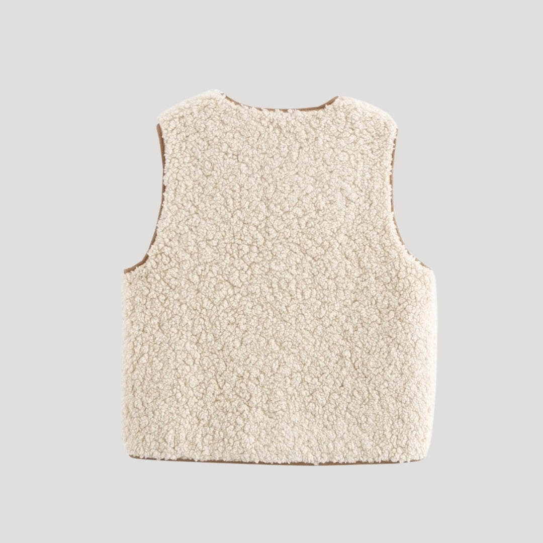 Lightweight women's beige vest with tie-front detail, ideal for comfortable spring layering.