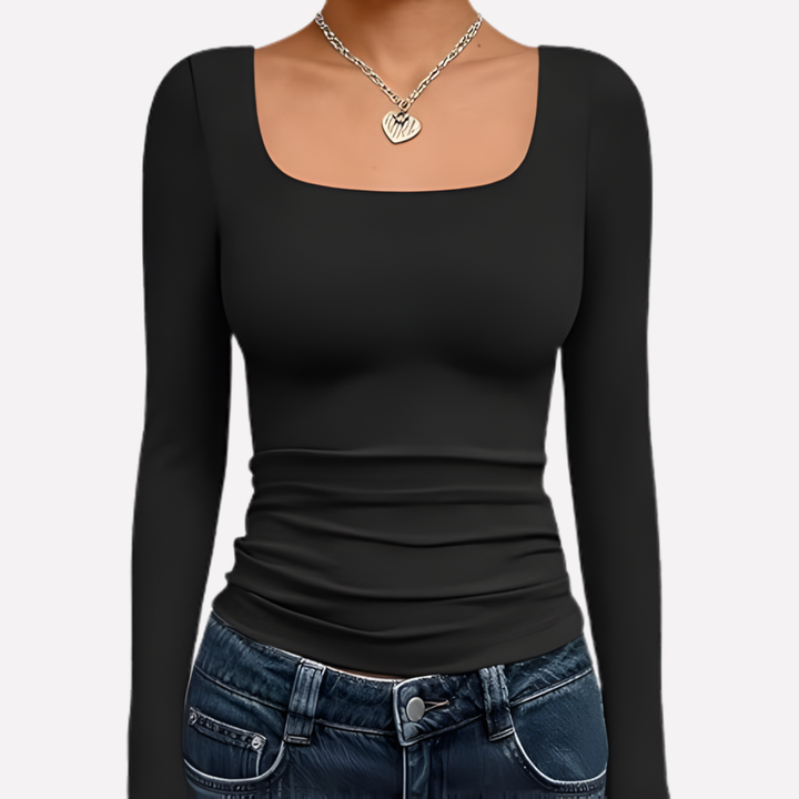 Versatile women's square neck long sleeve crop top, a trendy fashion staple.