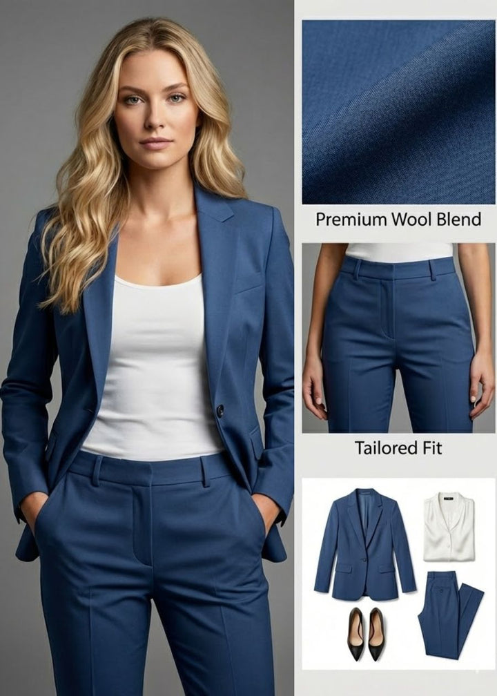 Women's structured blazer & trouser power suit set, perfect for professional workwear.